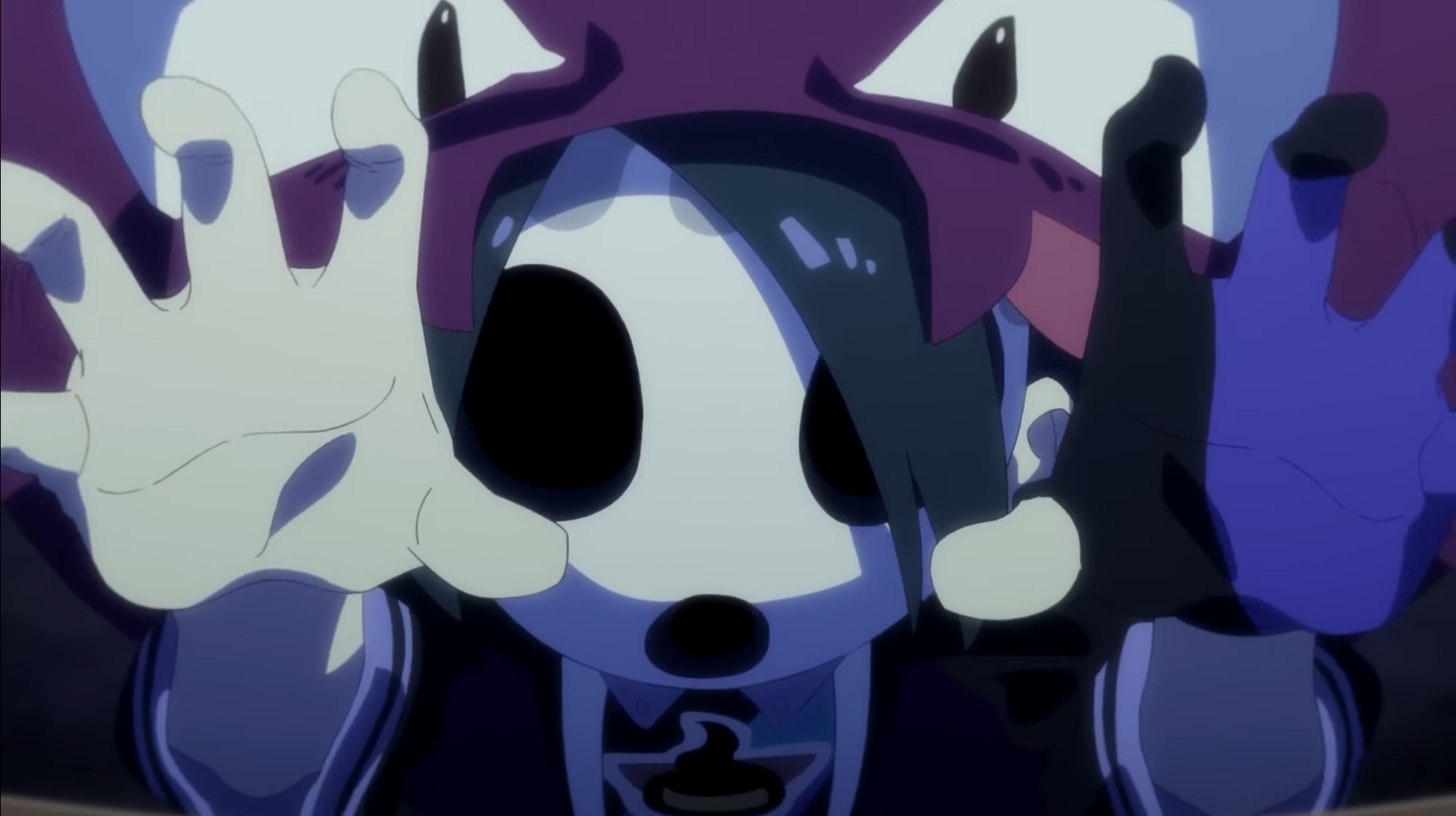 Allister in a jumpscare pose with haunter on his head. Sorce: Screenshot of Episode Six, Moonlight from the YouTube Pokémon series Twilight Wings